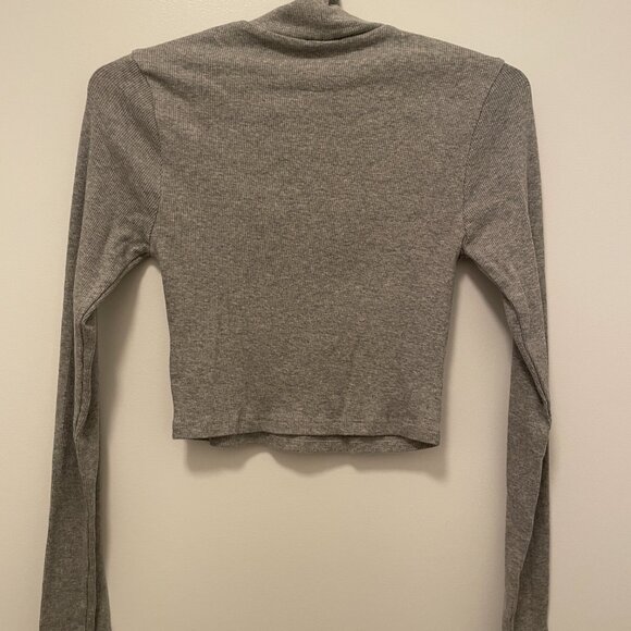 Reformataion Davy Cropped Ribbed Turtleneck Tee XS Grey Long Sleeve T-Shirt - Picture 4 of 4